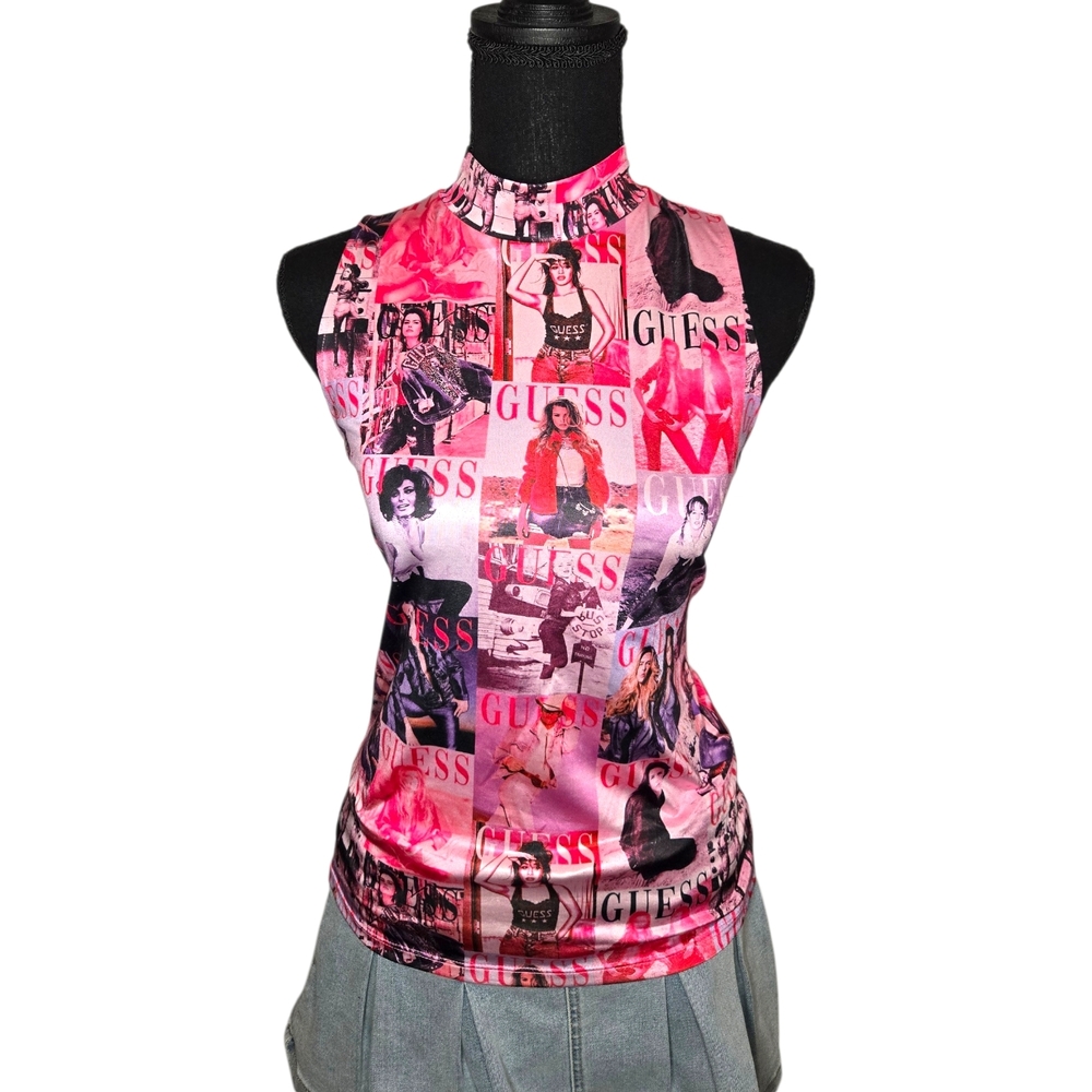 Guess Jeans Magazine Pink Graphic Top!